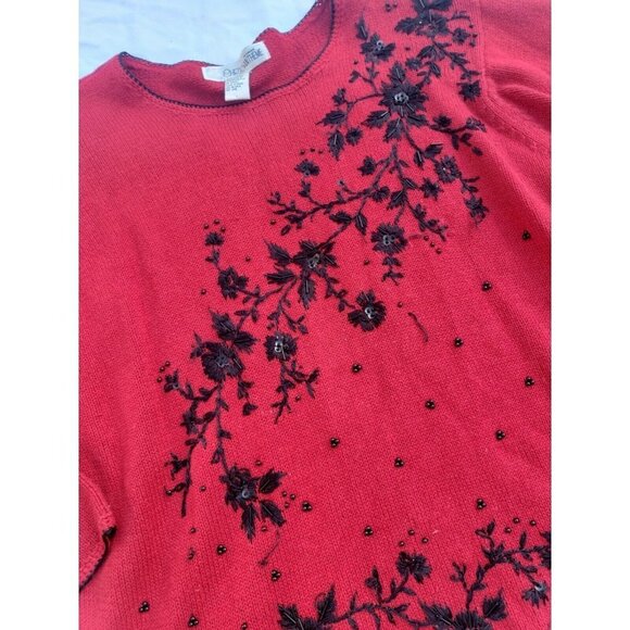 SOLD Vintage Christmas Holiday Sweater 2X Plus Beads Embroidered Party Ugly - Picture 2 of 8